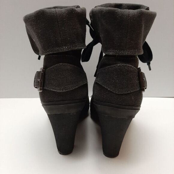 ALDO Canvas Lace-Up High Heel Fold-Over Ankle Boots Sz 8 - 8.5 - Picture 9 of 15